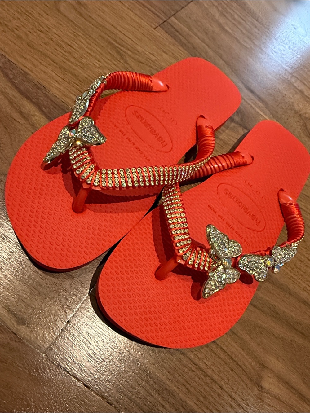 Havaianas Red Flip Flops with Butterfly Accents